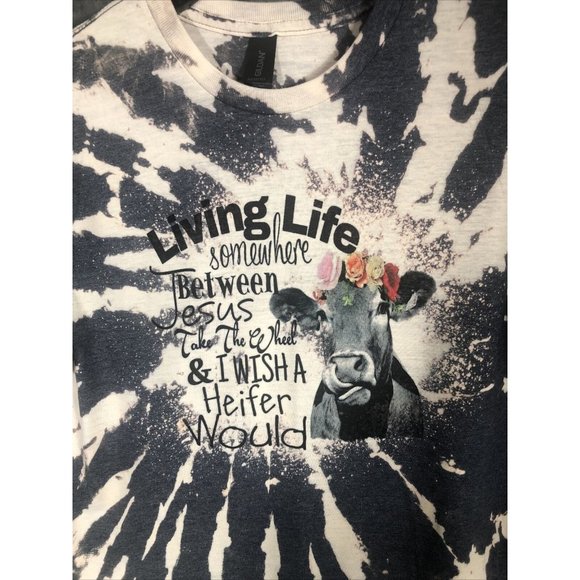 Fun Jesus Cow Women’s T-Shirt Tie Dyed Medium Living Life, I Wish A Heifer Would - Picture 3 of 7